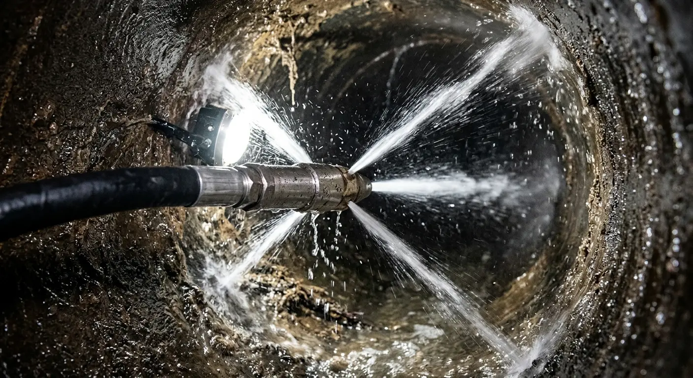 High-pressure hydro jetting nozzle cleaning sewer pipe for Storm Drain Cleaning in Aiea